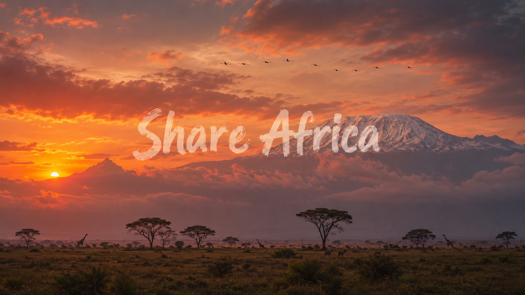 从安博塞利远眺非洲最高峰乞力马扎罗的皑皑雪顶，象群在前景沼泽悠然觅食 · 肯尼亚